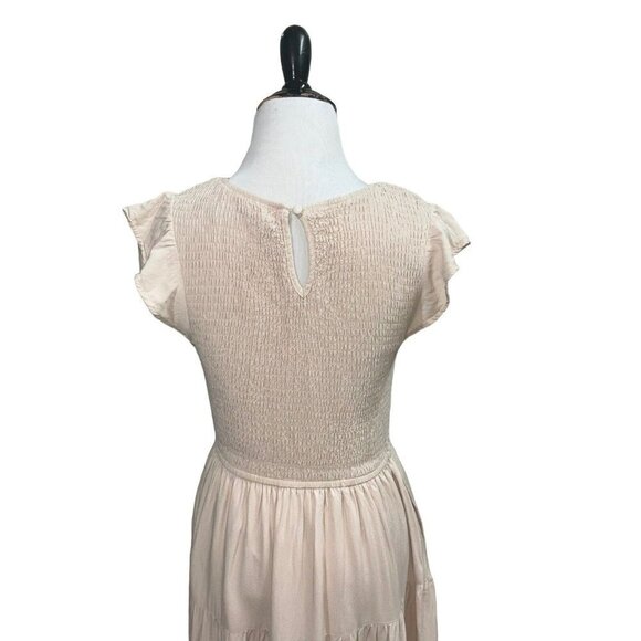 Zesica Women's S Small Peasant Midi Dress Smocked Cap Sleeves  Boho Beige - Picture 7 of 8